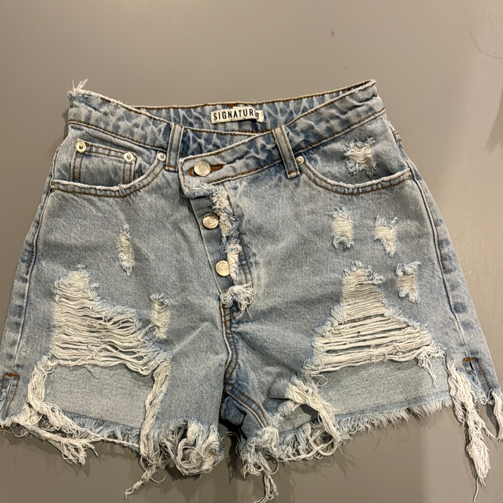 Signature Distressed Denim Shorts